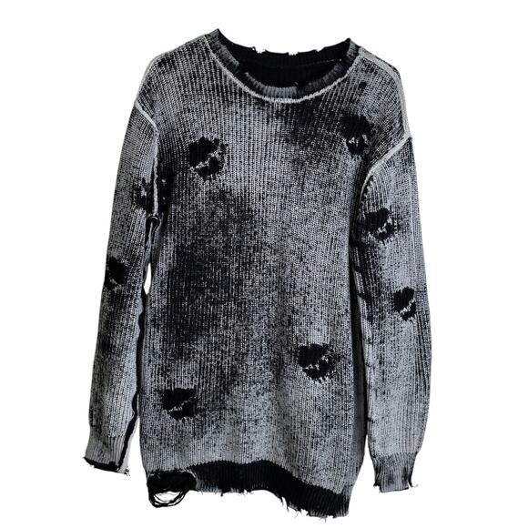 SER.O.YA Distressed Sweater XS Womens Black White Pullover Punk Grunge Goth NWOT - Picture 1 of 8